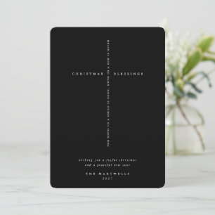 Elegant Black + White Scripture Cross Holiday Card