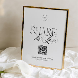 Elegant Black & White Share the Love QR Code Sign
