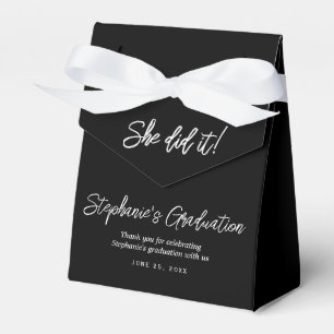Elegant Black & White She Did It Graduation Party  Favour Box