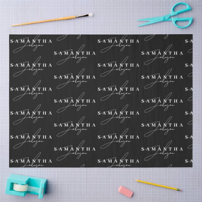 Elegant Black & White Signature Script  Tissue Paper (Craft)