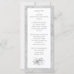 ELEGANT Black white silver bouquet floral WEDDING Invitation