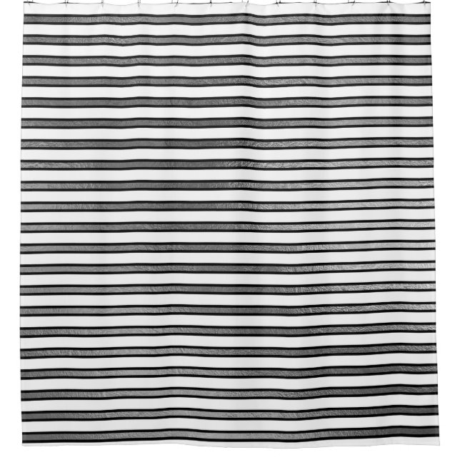 Elegant Black White Silver Stripes Lines Minimal Shower Curtain (Front)