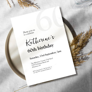 Elegant Black & White Simple 60th Birthday Party Invitation