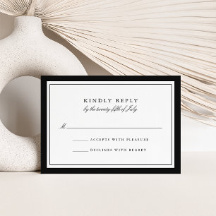 Elegant Black & White Simple Border Wedding RSVP Card