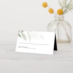 Elegant Black White Simple Greenery Wedding Place Card