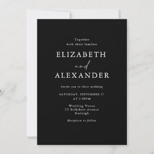 Elegant Black & White Simple Minimalist Wedding Invitation