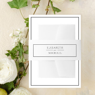 Elegant Black & White Simple Minimalist Wedding Invitation Belly Band