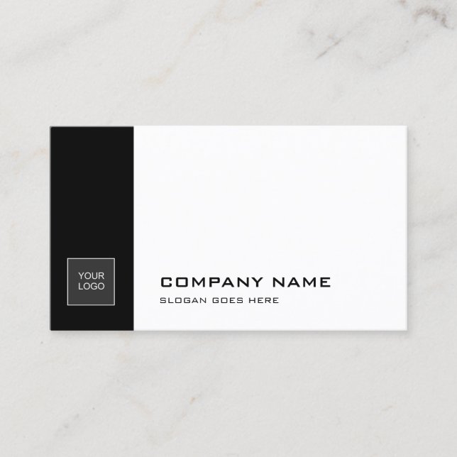 Elegant Black White Sleek Plain Trendy Company Business Card (Front)