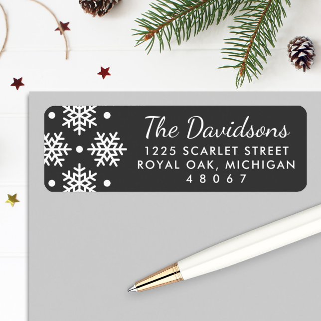 Elegant Black White Snowflake Return Address (Creator Uploaded)