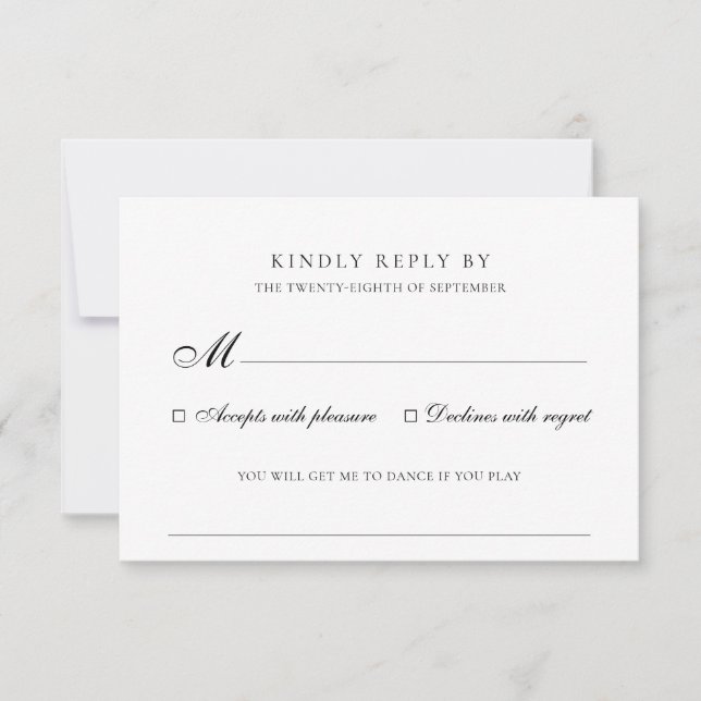 Elegant Black & White Song Request Wedding RSVP Card (Front)