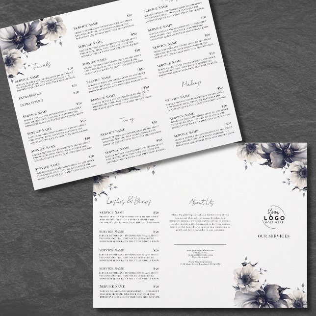 Elegant Black White Spa Services Menu Brochure (Elegant Black White Spa Services Menu Bochure Flyer )