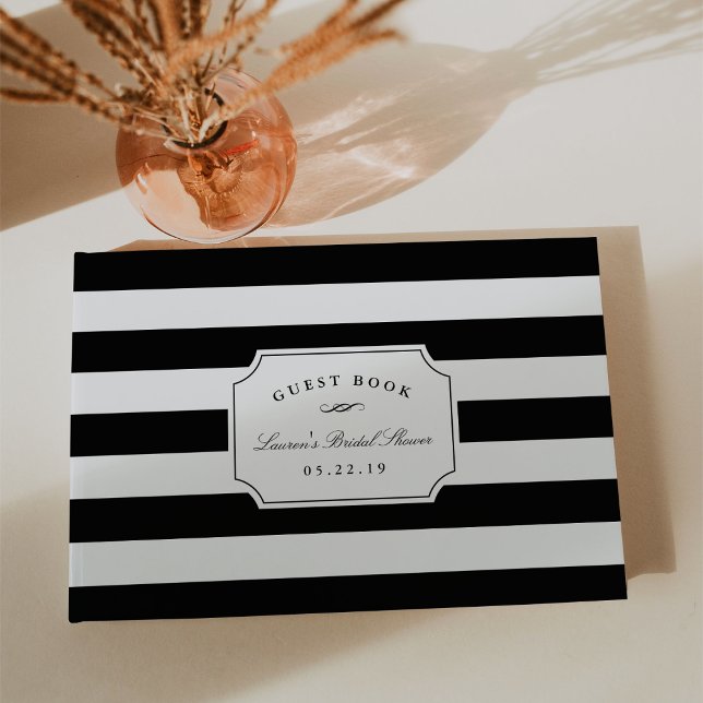 Elegant Black & White Stripe Bridal Shower Guest Book (Creator Uploaded)