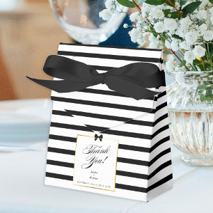Elegant Black White Stripe Gold Frame Wedding Favour Box