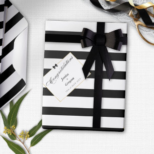 Elegant Black White Stripe Gold Frame Wedding Gift Wrapping Paper
