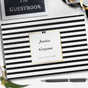 Elegant Black White Stripe Gold Frame Wedding Guest Book