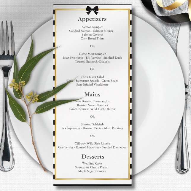 Elegant Black White Stripe Gold Frame Wedding  Menu (Creator Uploaded)