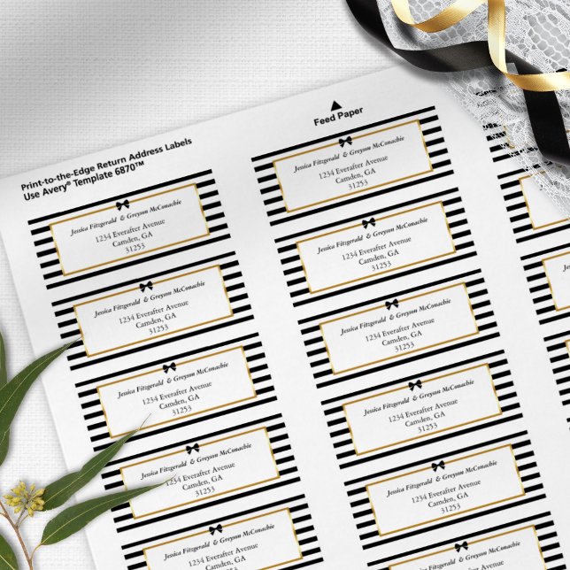 Elegant Black White Stripe Gold Wedding Address (Creator Uploaded)