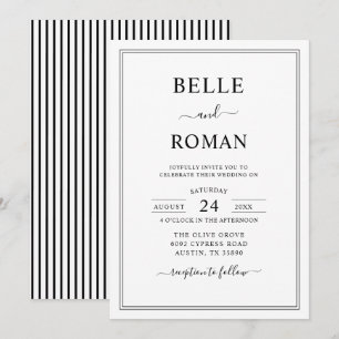 Elegant Black & White Stripe Wedding Invitation