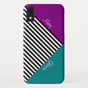 Elegant Black White Striped Purple Violet and Teal iPhone XR Case