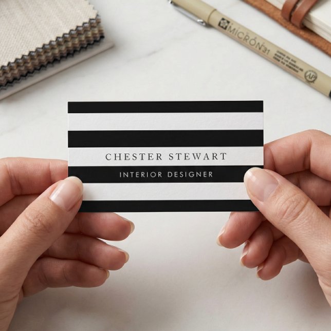 Elegant Black White Striped - Simple Minimalist Business Card (Creator Uploaded)