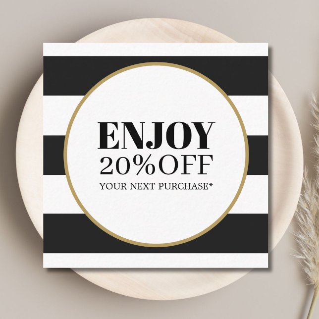 Elegant Black White Stripes Golden Circle Salon Discount Card (Creator Uploaded)