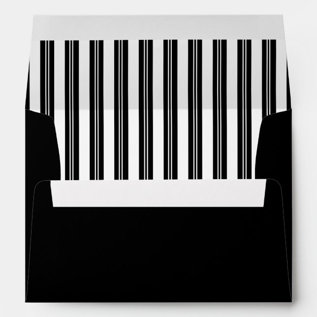 Elegant Black White Stripes Wedding Envelope (Back (Bottom))