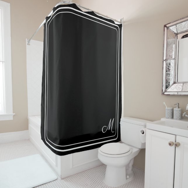 Elegant Black White Stylish Monogram  Shower Curtain (In Situ)