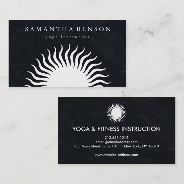 Elegant Black & white Sun Logo Yoga Business Card (Front/Back)