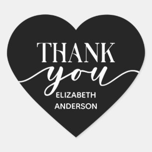Elegant Black White Thank You Heart Sticker