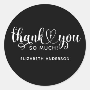 Elegant Black White Thank You Typography Classic Round Sticker
