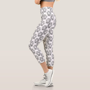 Elegant Black & White Tiger Head Print Design Capri Leggings