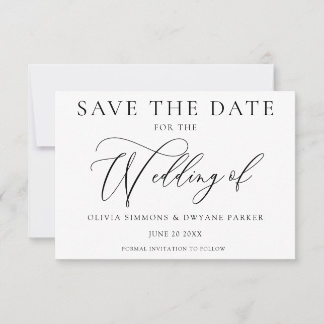 Elegant Black & White Timeless Modern Wedding Save The Date (Front)