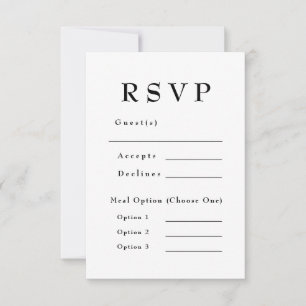 Elegant Black & White Timeless Wedding RSVP Card