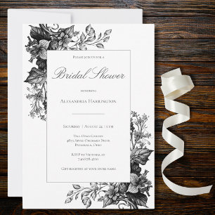 Elegant Black & White Toile Floral Bridal Shower Invitation