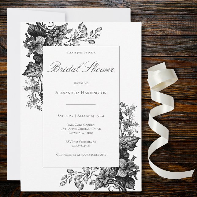 Elegant Black & White Toile Floral Bridal Shower  Invitation (Creator Uploaded)