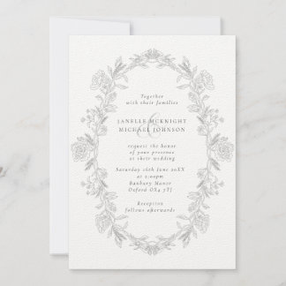 Elegant Black & White Toile Floral Wreath Wedding Invitation