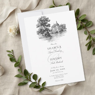 Elegant Black White Toile French Manor Wedding Invitation