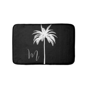 Elegant Black White Tropical  Palm Tree Bath Mat