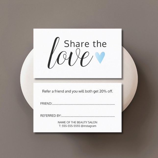 Elegant Black White Turquoise Heart Beauty Salon Referral Card (Creator Uploaded)