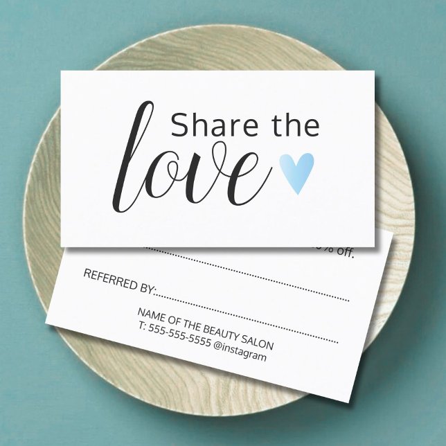 Elegant Black White Turquoise Heart Beauty Salon Referral Card (Creator Uploaded)