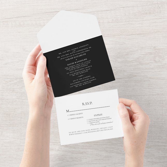 Elegant Black & White Two Venue Simple All In One  All In One Invitation (Tearaway)