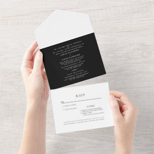 Elegant Black & White Two Venue Simple All In One  All In One Invitation