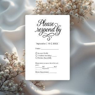 elegant black & white typography charm RSVP card