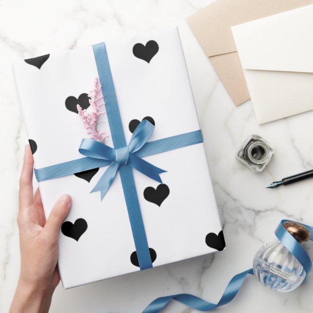 Elegant black white Valentine's day heart pattern Wrapping Paper (Gifting)
