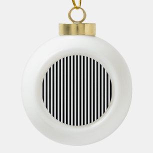 Elegant Black White Vertical Lines Geometric Ceramic Ball Christmas Ornament