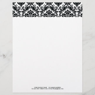 Elegant Black White Vintage Damask Pattern Customized Letterhead