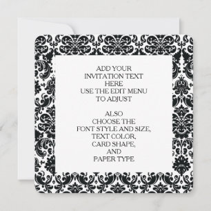 Elegant Black White Vintage Damask Pattern Invitation