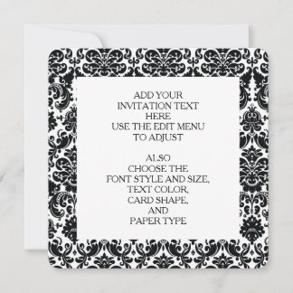 Elegant Black White Vintage Damask Pattern Invitation