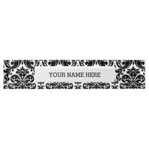 Elegant Black White Vintage Damask Pattern Nameplate