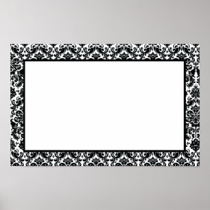 Elegant Black White Vintage Damask Pattern Poster